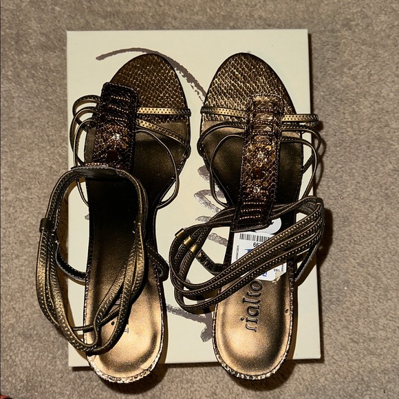 Rialto Metallic and Brown Strappy Sandals - Picture 1 of 2